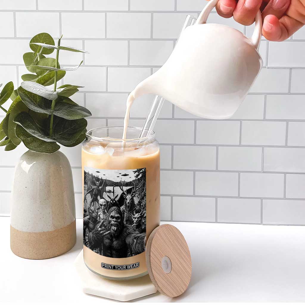Funny Cryptid Creatures Selfie Glass Can Bigfoot Alien Cryptozoology Fantasy Mythical Monsters