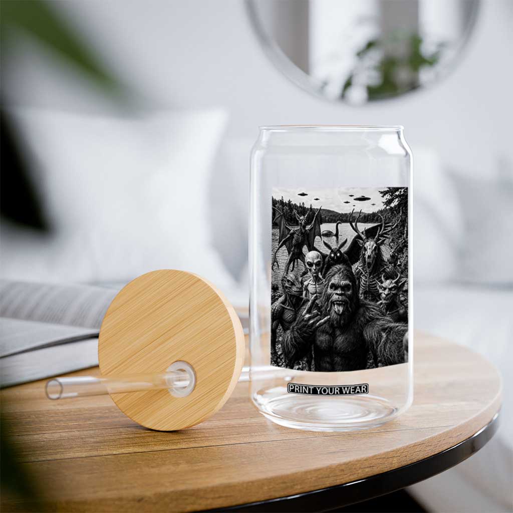 Funny Cryptid Creatures Selfie Glass Can Bigfoot Alien Cryptozoology Fantasy Mythical Monsters