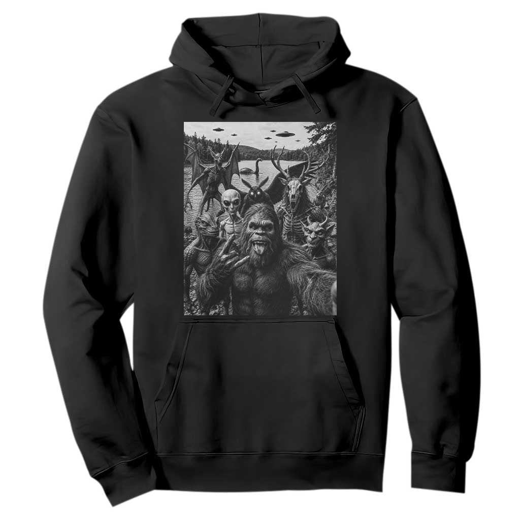 Funny Cryptid Creatures Selfie Hoodie Bigfoot Alien Cryptozoology Fantasy Mythical Monsters