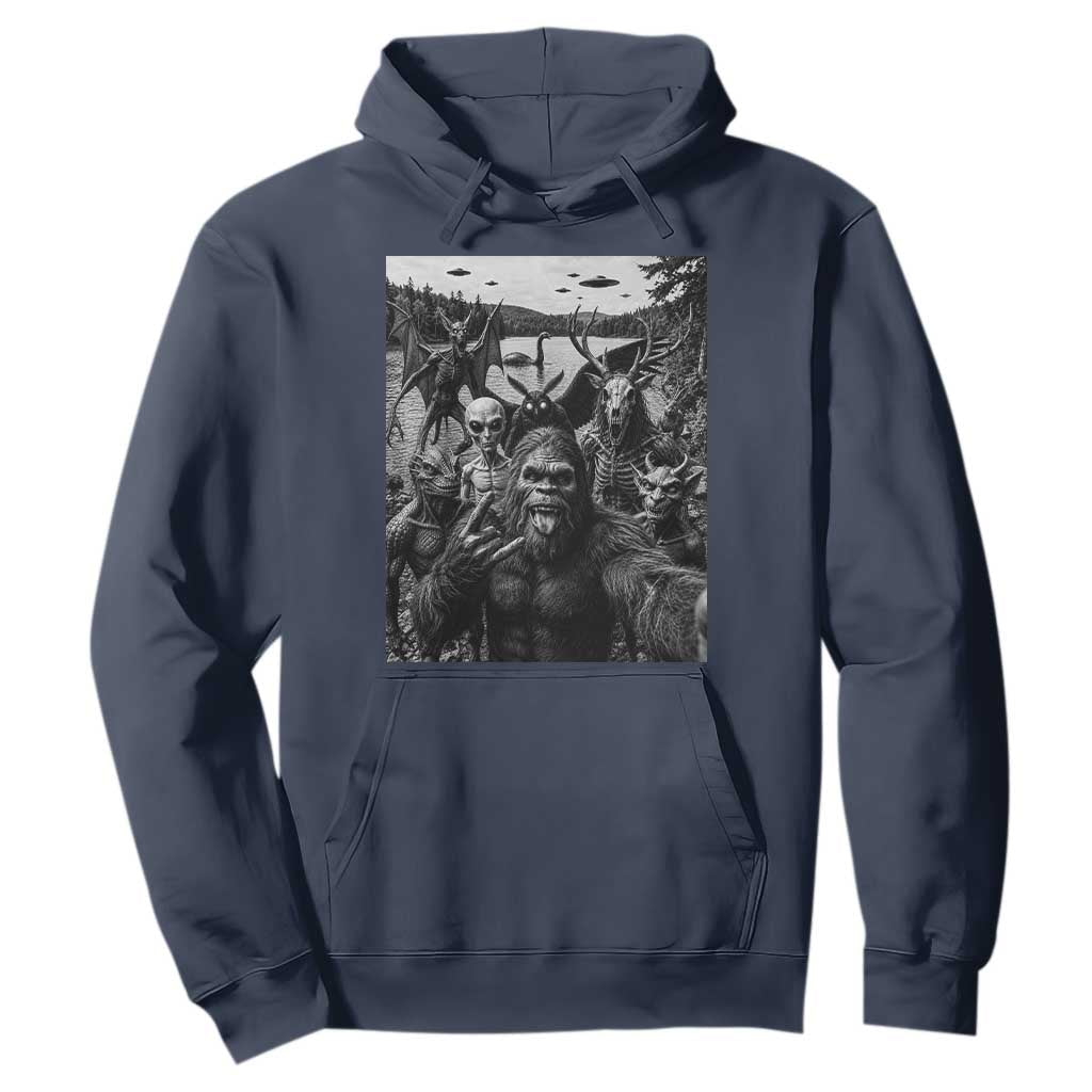 Funny Cryptid Creatures Selfie Hoodie Bigfoot Alien Cryptozoology Fantasy Mythical Monsters