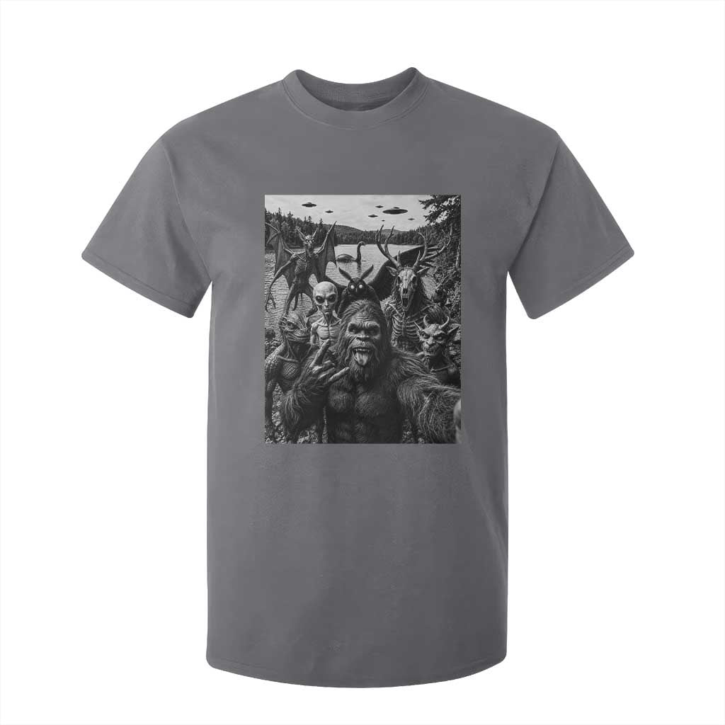 Funny Cryptid Creatures Selfie T Shirt For Kid Bigfoot Alien Cryptozoology Fantasy Mythical Monsters