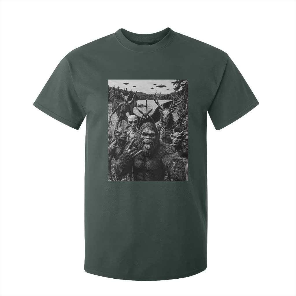 Funny Cryptid Creatures Selfie T Shirt For Kid Bigfoot Alien Cryptozoology Fantasy Mythical Monsters