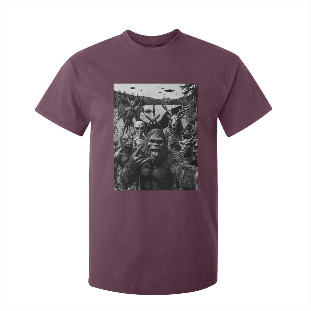 Funny Cryptid Creatures Selfie T Shirt For Kid Bigfoot Alien Cryptozoology Fantasy Mythical Monsters