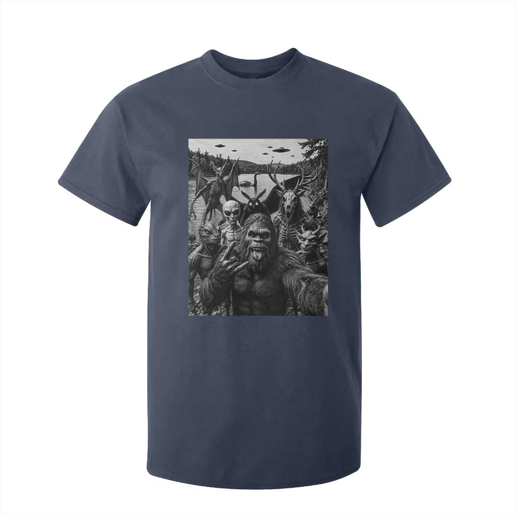 Funny Cryptid Creatures Selfie T Shirt For Kid Bigfoot Alien Cryptozoology Fantasy Mythical Monsters