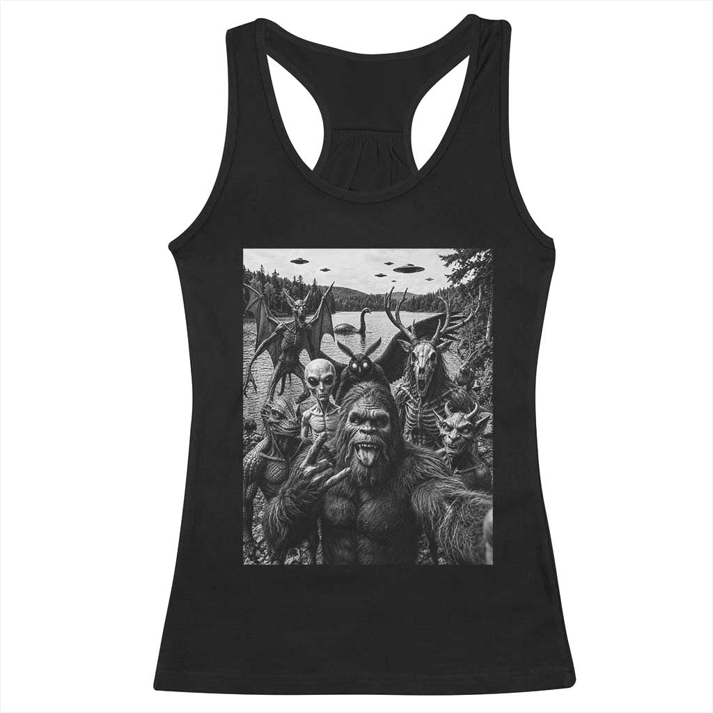 Funny Cryptid Creatures Selfie Racerback Tank Top Bigfoot Alien Cryptozoology Fantasy Mythical Monsters TS11 Black Print Your Wear