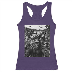 Funny Cryptid Creatures Selfie Racerback Tank Top Bigfoot Alien Cryptozoology Fantasy Mythical Monsters