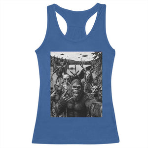 Funny Cryptid Creatures Selfie Racerback Tank Top Bigfoot Alien Cryptozoology Fantasy Mythical Monsters