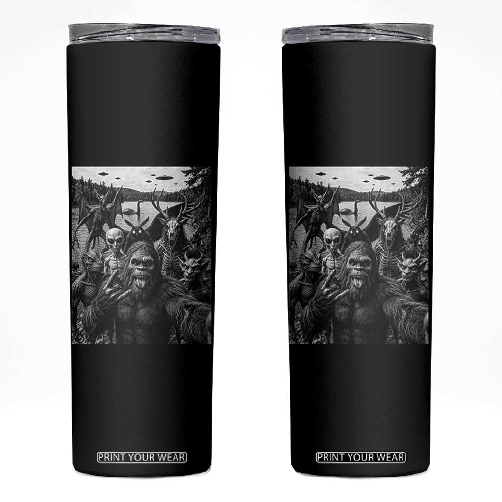 Funny Cryptid Creatures Selfie Skinny Tumbler Bigfoot Alien Cryptozoology Fantasy Mythical Monsters TS11 Black Print Your Wear
