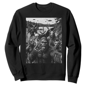 Funny Cryptid Creatures Selfie Sweatshirt Bigfoot Alien Cryptozoology Fantasy Mythical Monsters