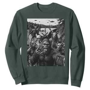 Funny Cryptid Creatures Selfie Sweatshirt Bigfoot Alien Cryptozoology Fantasy Mythical Monsters