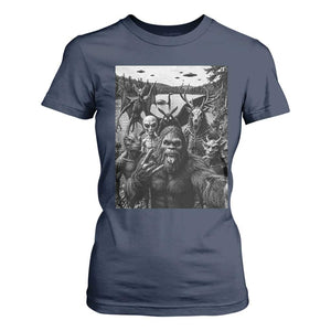 Funny Cryptid Creatures Selfie T Shirt For Women Bigfoot Alien Cryptozoology Fantasy Mythical Monsters