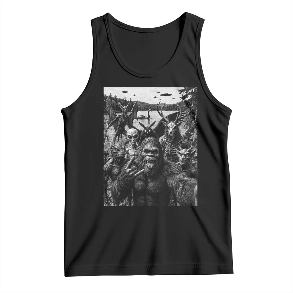 Funny Cryptid Creatures Selfie Tank Top Bigfoot Alien Cryptozoology Fantasy Mythical Monsters TS11 Black Print Your Wear