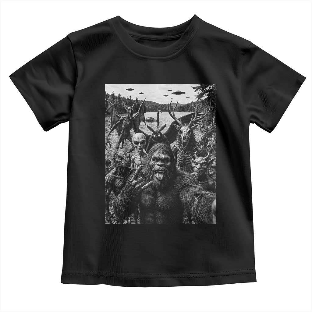 Funny Cryptid Creatures Selfie Toddler T Shirt Bigfoot Alien Cryptozoology Fantasy Mythical Monsters TS11 Black Print Your Wear