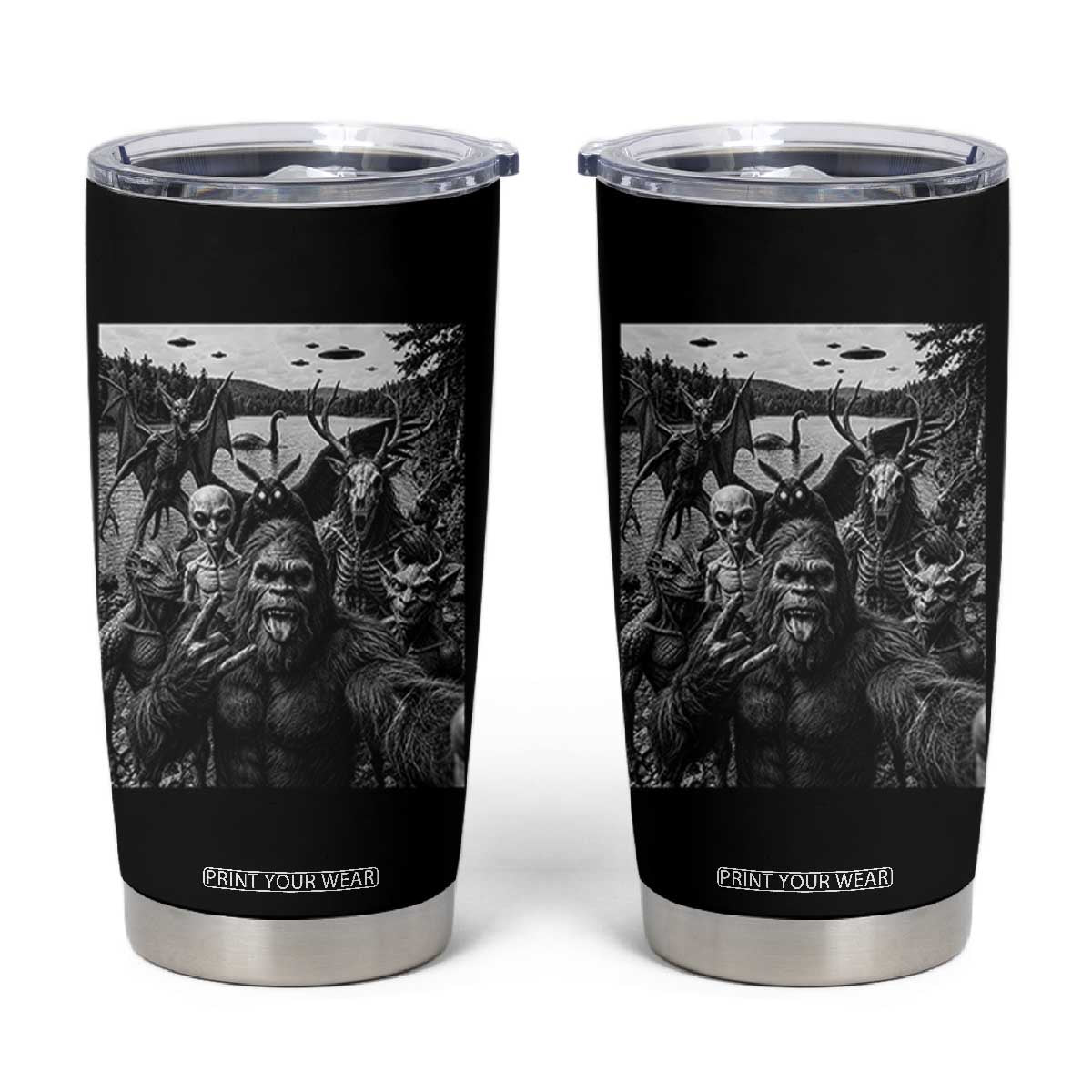 Funny Cryptid Creatures Selfie Tumbler Cup Bigfoot Alien Cryptozoology Fantasy Mythical Monsters