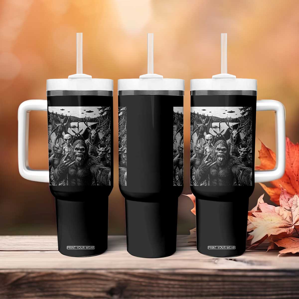 Funny Cryptid Creatures Selfie Tumbler With Handle Bigfoot Alien Cryptozoology Fantasy Mythical Monsters