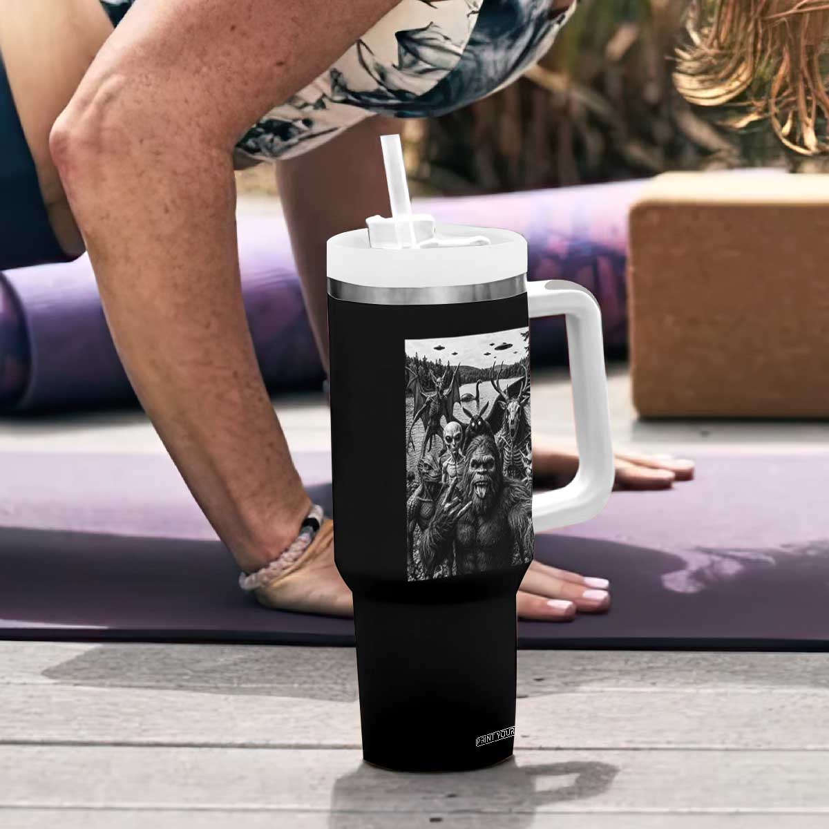 Funny Cryptid Creatures Selfie Tumbler With Handle Bigfoot Alien Cryptozoology Fantasy Mythical Monsters