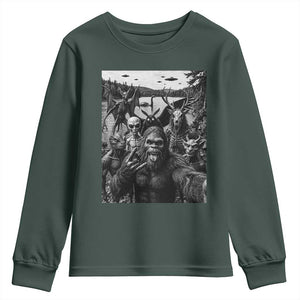 Funny Cryptid Creatures Selfie Youth Sweatshirt Bigfoot Alien Cryptozoology Fantasy Mythical Monsters