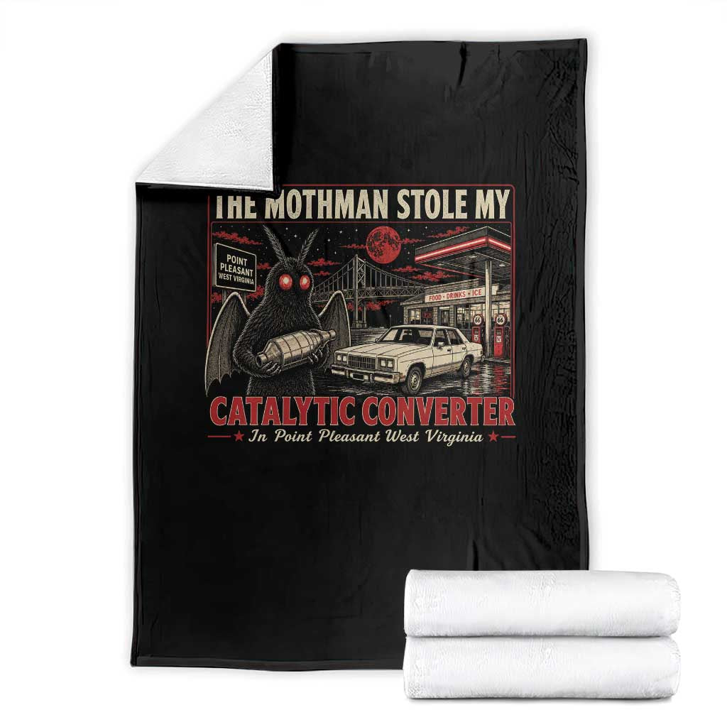 Funny The Mothman Stole My Catalytic Converter Throw Blanket Point Pleasant West Virginia Cryptid TS11 Black Print Your Wear