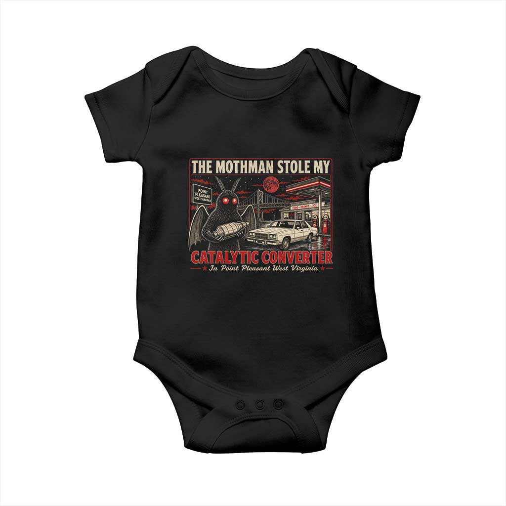 Funny The Mothman Stole My Catalytic Converter Baby Onesie Point Pleasant West Virginia Cryptid TS11 Black Print Your Wear