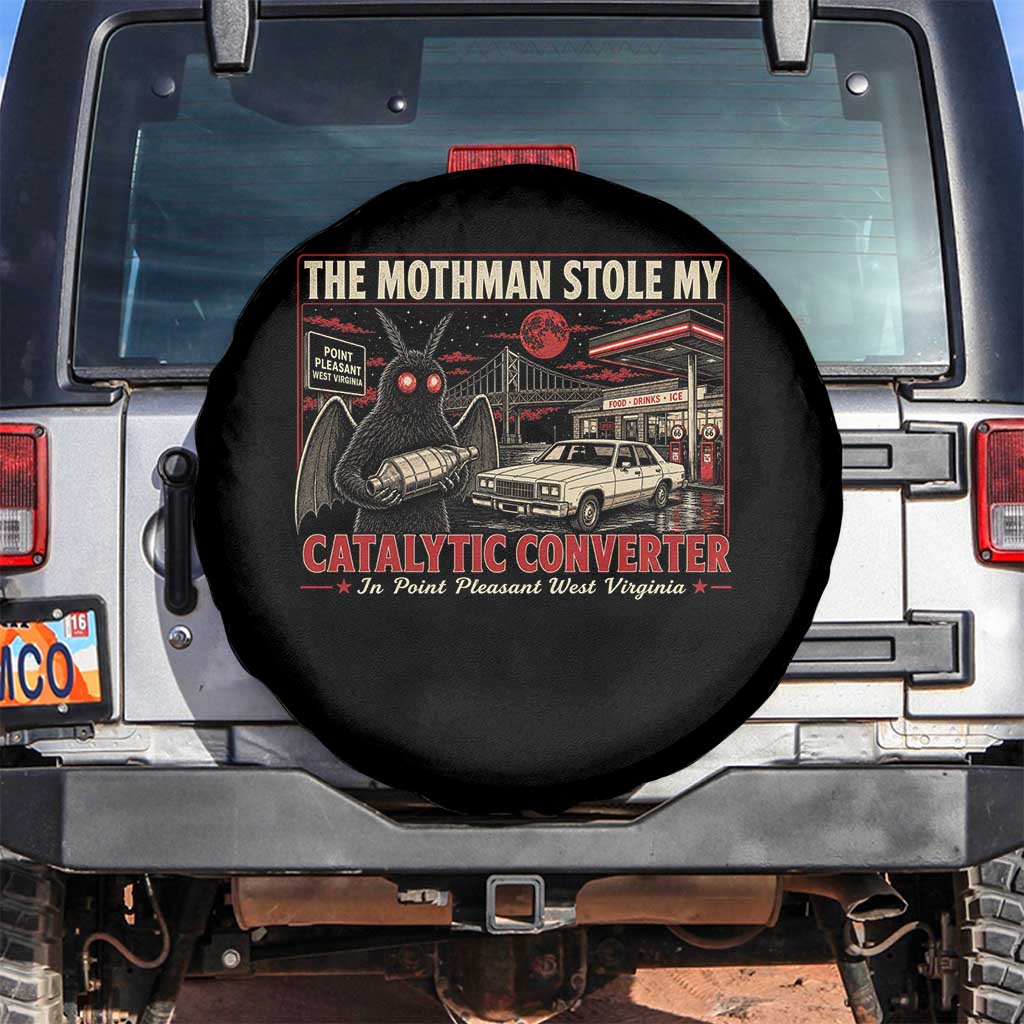 Funny The Mothman Stole My Catalytic Converter Spare Tire Cover Point Pleasant West Virginia Cryptid TS11 No hole Black Print Your Wear