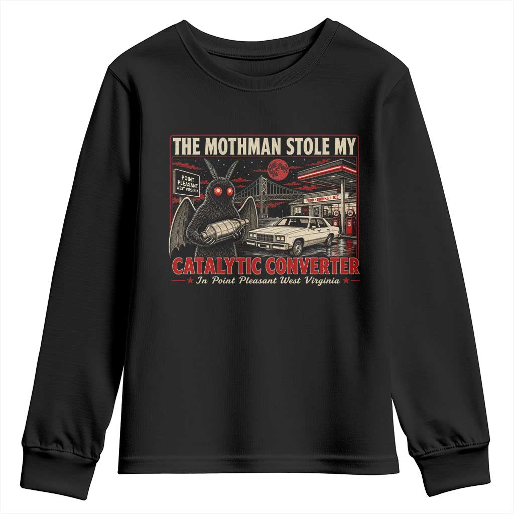 Funny The Mothman Stole My Catalytic Converter Youth Sweatshirt Point Pleasant West Virginia Cryptid TS11 Black Print Your Wear