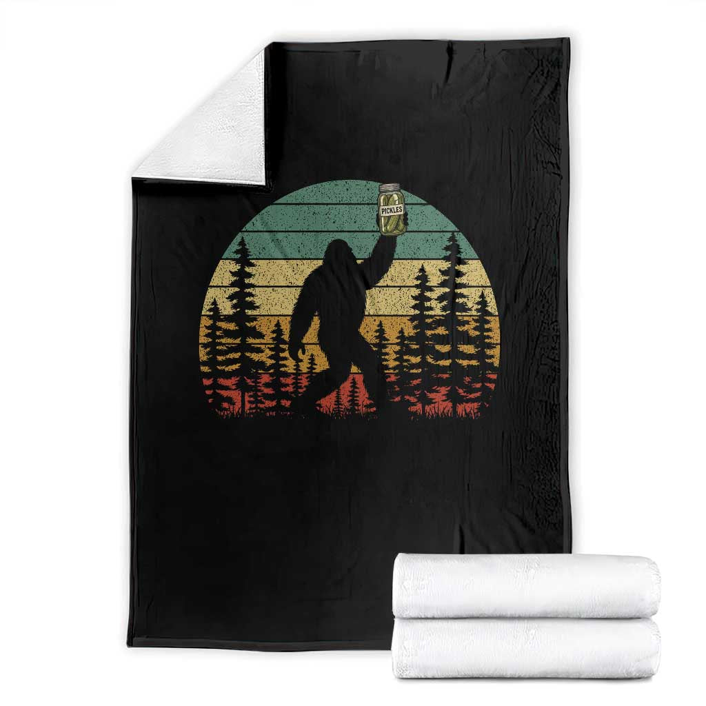 Funny Bigfoot Pickles Lover Throw Blanket Retro Sasquatch Cucumber Food Lover TS11 Black Print Your Wear