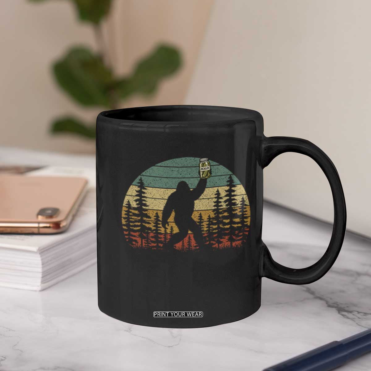 Funny Bigfoot Pickles Lover Coffee Mug Retro Sasquatch Cucumber Food Lover