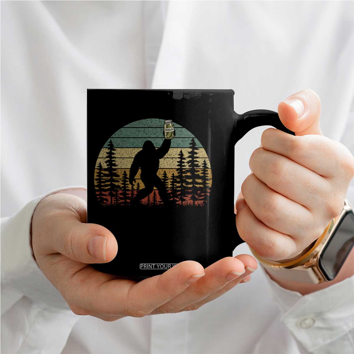 Funny Bigfoot Pickles Lover Coffee Mug Retro Sasquatch Cucumber Food Lover