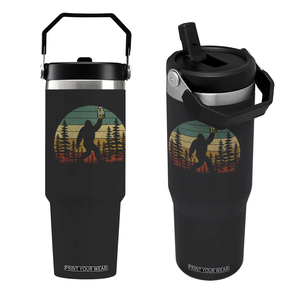 Funny Bigfoot Pickles Lover Flip Straw Tumbler Retro Sasquatch Cucumber Food Lover