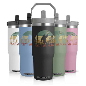 Funny Bigfoot Pickles Lover Flip Straw Tumbler Retro Sasquatch Cucumber Food Lover