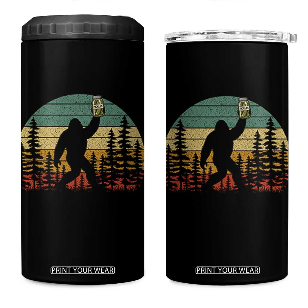 Funny Bigfoot Pickles Lover 4 in 1 Can Cooler Tumbler Retro Sasquatch Cucumber Food Lover