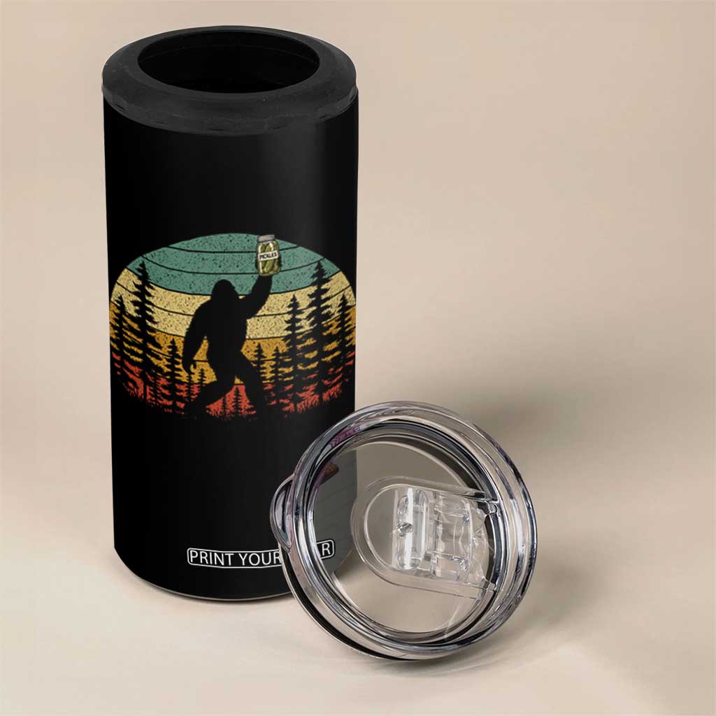 Funny Bigfoot Pickles Lover 4 in 1 Can Cooler Tumbler Retro Sasquatch Cucumber Food Lover