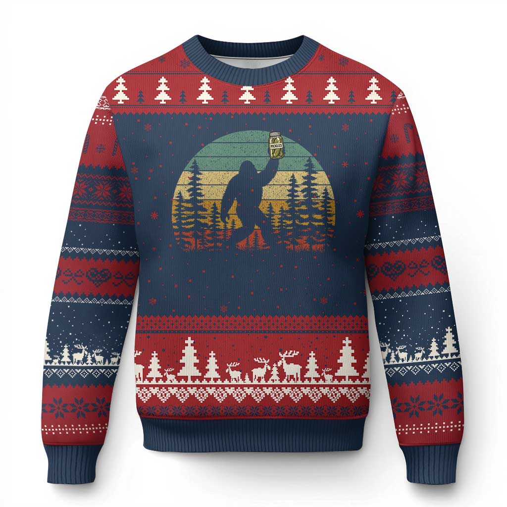 Funny Bigfoot Pickles Lover Ugly Christmas Sweater Retro Sasquatch Cucumber Food Lover TS11 Navy Red Print Your Wear