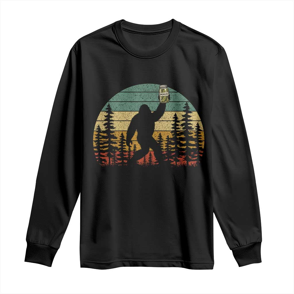 Funny Bigfoot Pickles Lover Long Sleeve Shirt Retro Sasquatch Cucumber Food Lover