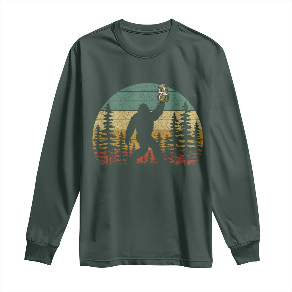 Funny Bigfoot Pickles Lover Long Sleeve Shirt Retro Sasquatch Cucumber Food Lover