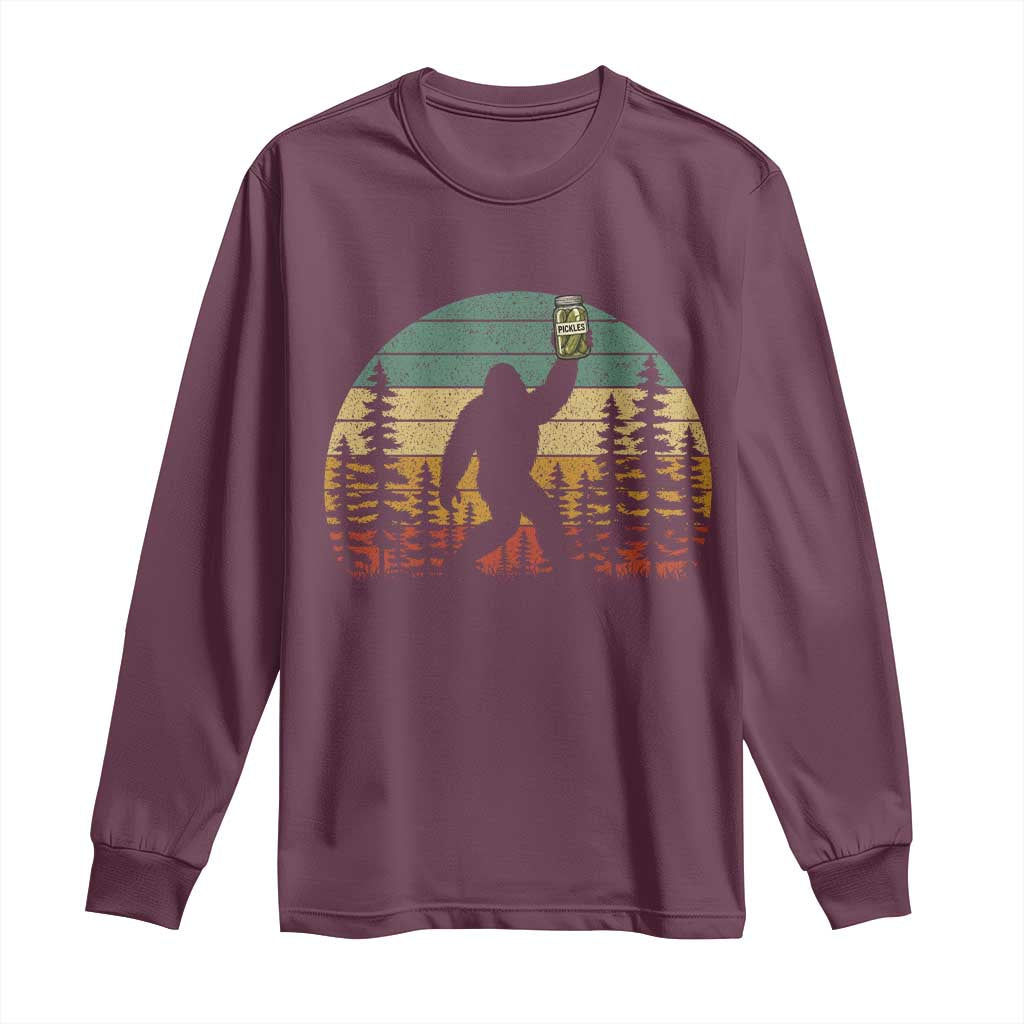 Funny Bigfoot Pickles Lover Long Sleeve Shirt Retro Sasquatch Cucumber Food Lover