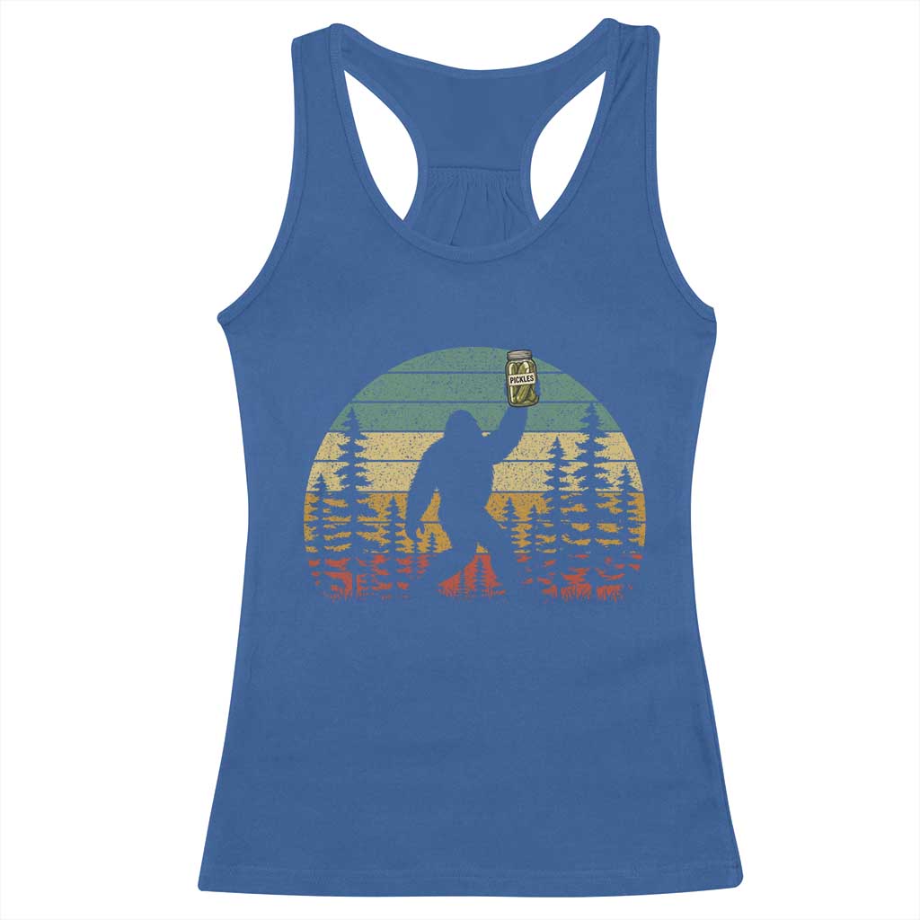 Funny Bigfoot Pickles Lover Racerback Tank Top Retro Sasquatch Cucumber Food Lover