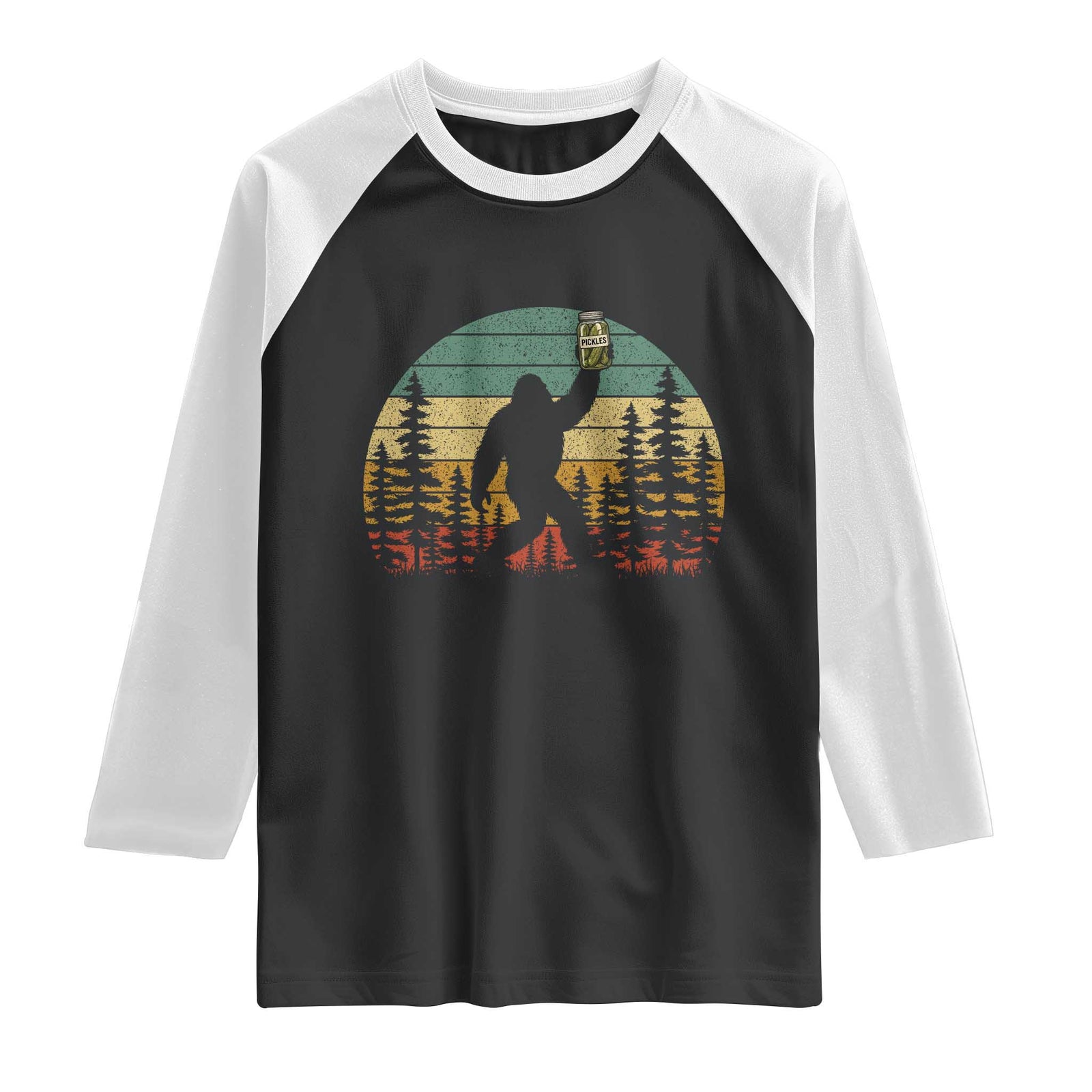 Funny Bigfoot Pickles Lover Raglan Shirt Retro Sasquatch Cucumber Food Lover TS11 Black White Print Your Wear