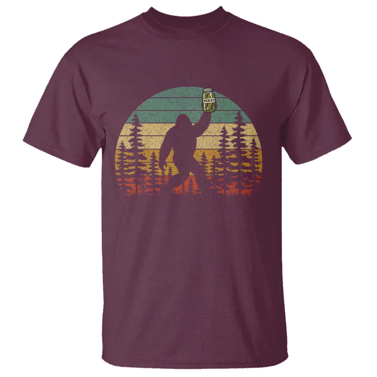 Funny Bigfoot Pickles Lover T Shirt Retro Sasquatch Cucumber Food Lover