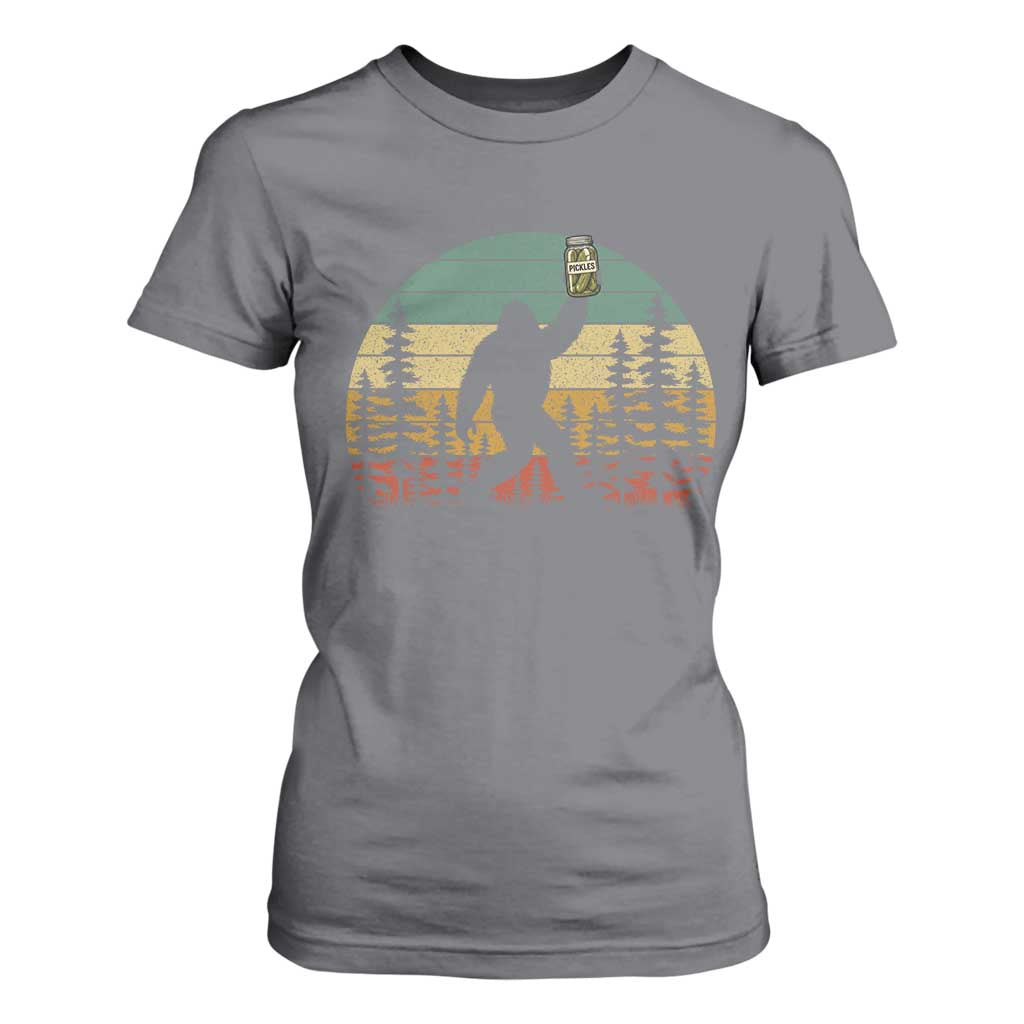 Funny Bigfoot Pickles Lover T Shirt For Women Retro Sasquatch Cucumber Food Lover