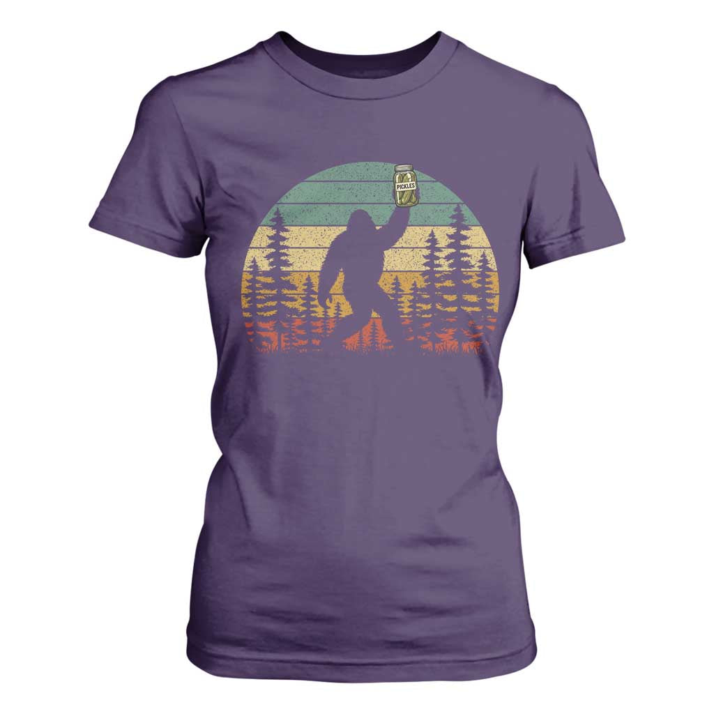 Funny Bigfoot Pickles Lover T Shirt For Women Retro Sasquatch Cucumber Food Lover