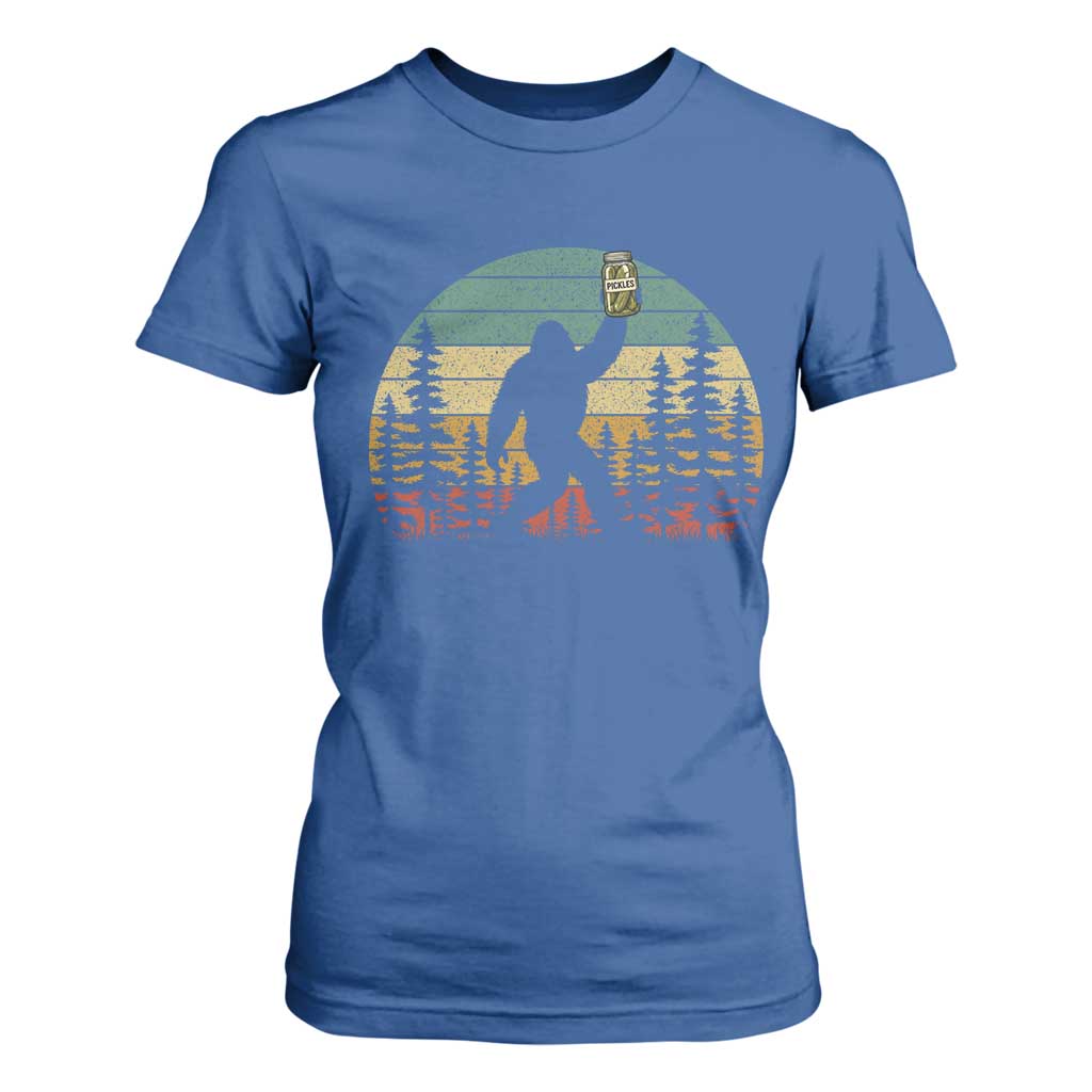 Funny Bigfoot Pickles Lover T Shirt For Women Retro Sasquatch Cucumber Food Lover