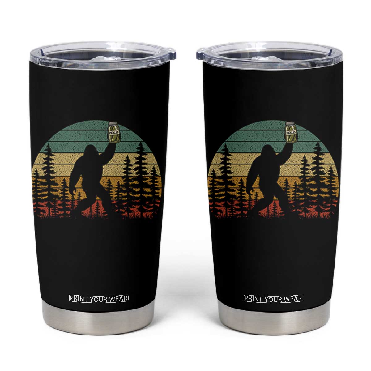 Funny Bigfoot Pickles Lover Tumbler Cup Retro Sasquatch Cucumber Food Lover