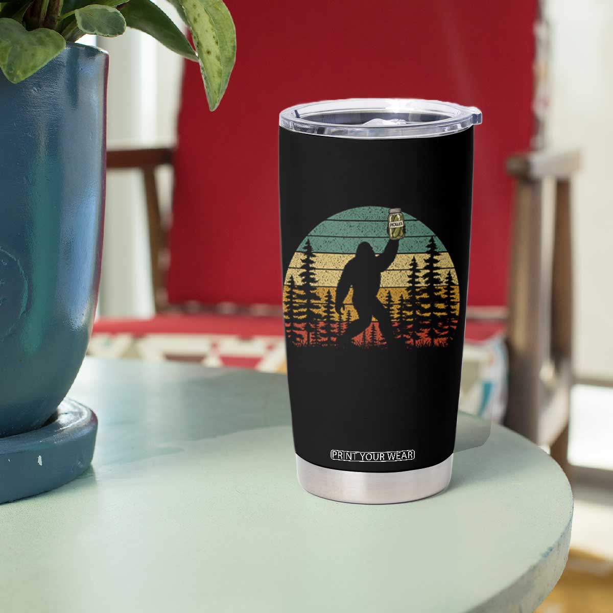 Funny Bigfoot Pickles Lover Tumbler Cup Retro Sasquatch Cucumber Food Lover
