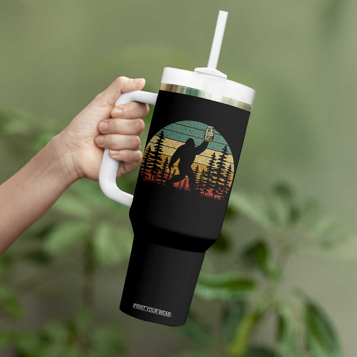 Funny Bigfoot Pickles Lover Tumbler With Handle Retro Sasquatch Cucumber Food Lover