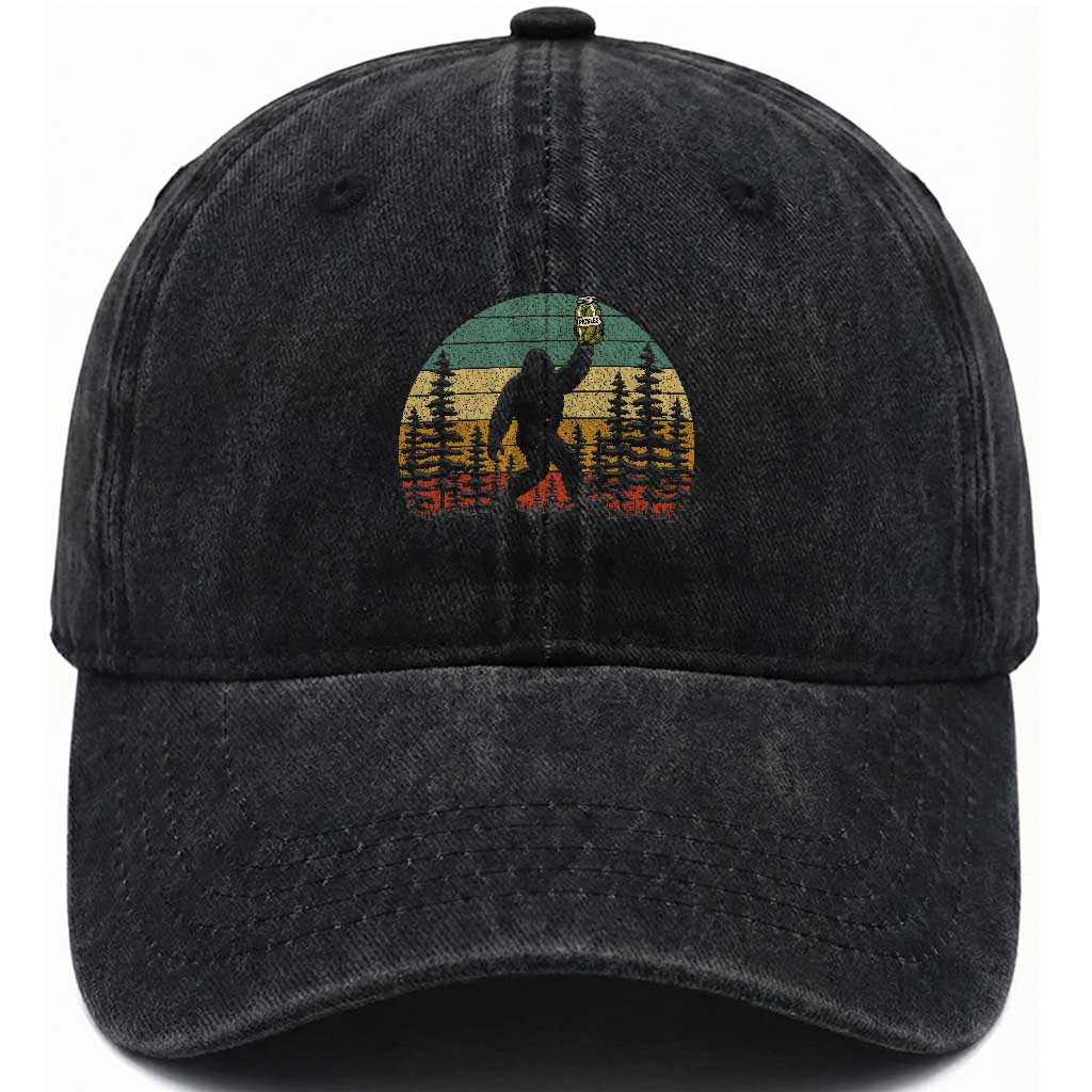 Funny Bigfoot Pickles Lover Washed Cotton Baseball Cap Retro Sasquatch Cucumber Food Lover TS11 Print Your Wear