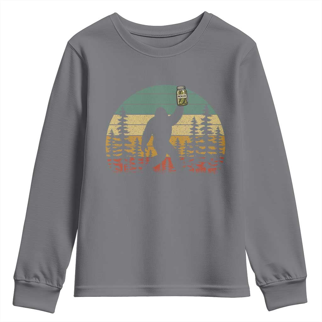 Funny Bigfoot Pickles Lover Youth Sweatshirt Retro Sasquatch Cucumber Food Lover