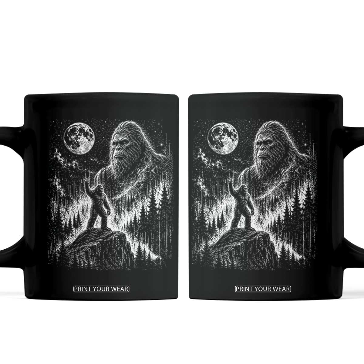 Bigfoot Howling at Moon Mystical Forest Coffee Mug Funny Sasquatch Nature Lover