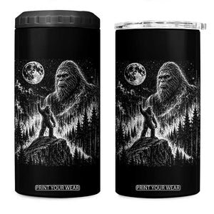 Bigfoot Howling at Moon Mystical Forest 4 in 1 Can Cooler Tumbler Funny Sasquatch Nature Lover