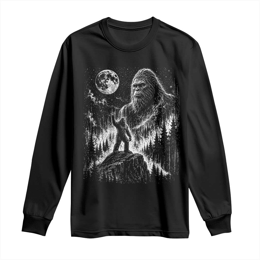 Bigfoot Howling at Moon Mystical Forest Long Sleeve Shirt Funny Sasquatch Nature Lover TS11 Black Print Your Wear